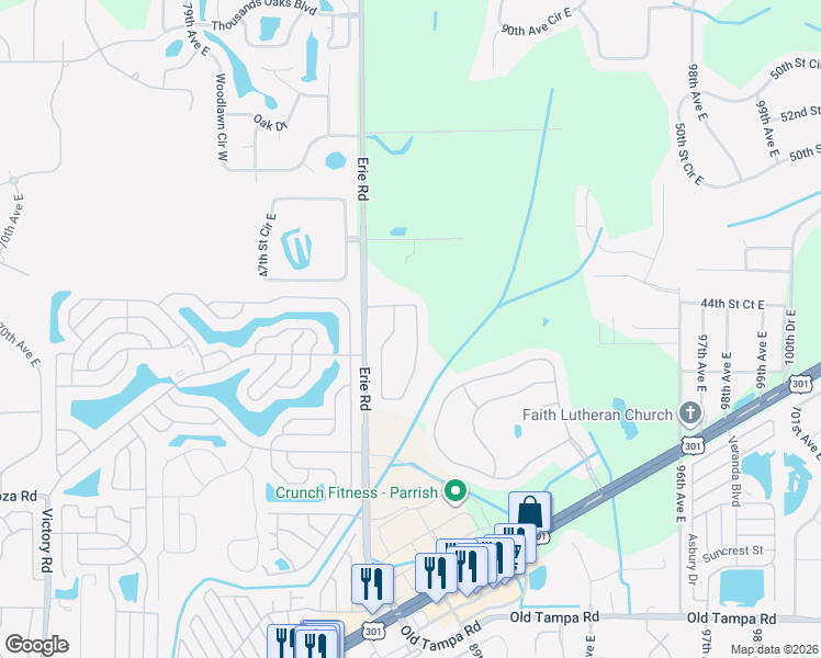 map of restaurants, bars, coffee shops, grocery stores, and more near 4454 85th Avenue Circle East in Parrish