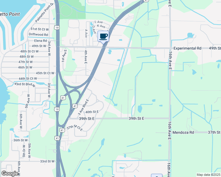 map of restaurants, bars, coffee shops, grocery stores, and more near 709 45th Street East in Palmetto