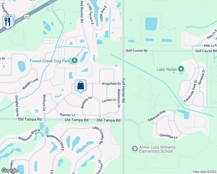 map of restaurants, bars, coffee shops, grocery stores, and more near 4234 Donnington Drive in Parrish