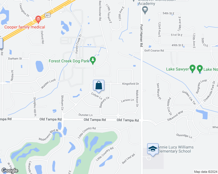 map of restaurants, bars, coffee shops, grocery stores, and more near 4229 Berkeley Drive in Parrish
