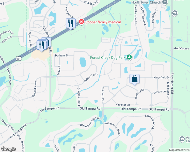 map of restaurants, bars, coffee shops, grocery stores, and more near 11472 Walden Loop in Parrish