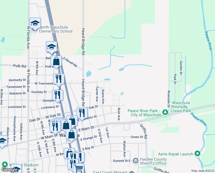 map of restaurants, bars, coffee shops, grocery stores, and more near 700 East Townsend Street in Wauchula