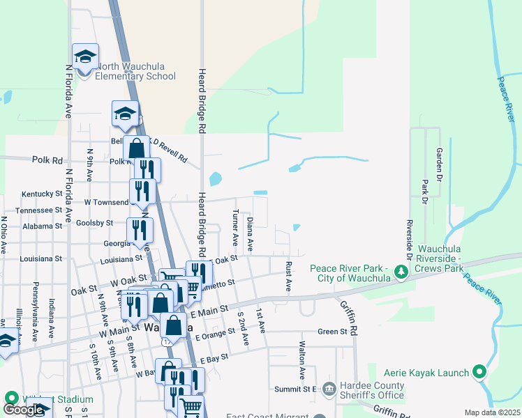 map of restaurants, bars, coffee shops, grocery stores, and more near 700 East Townsend Street in Wauchula