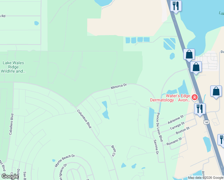 map of restaurants, bars, coffee shops, grocery stores, and more near 6336 Algaringo Avenue in Sebring