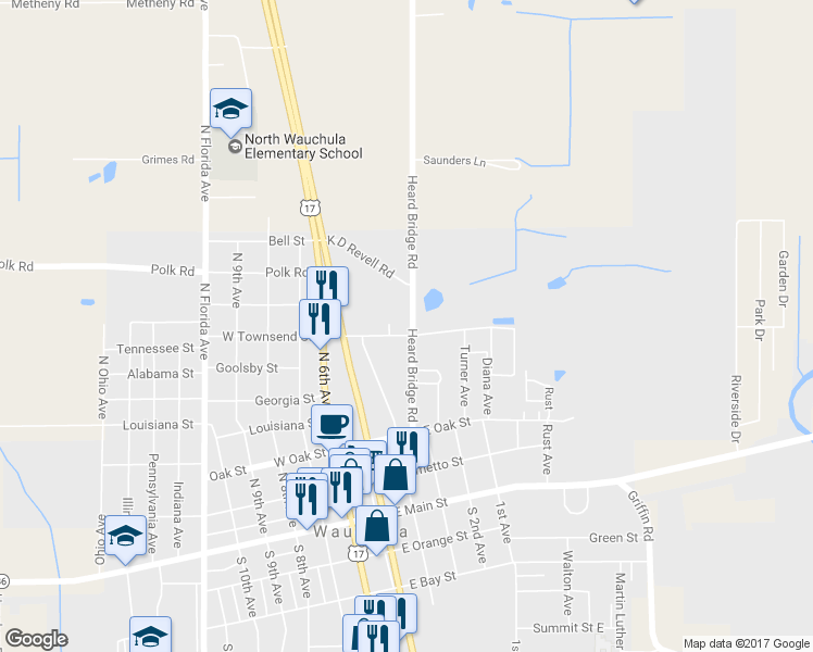map of restaurants, bars, coffee shops, grocery stores, and more near 509 Heard Bridge Rd in Wauchula
