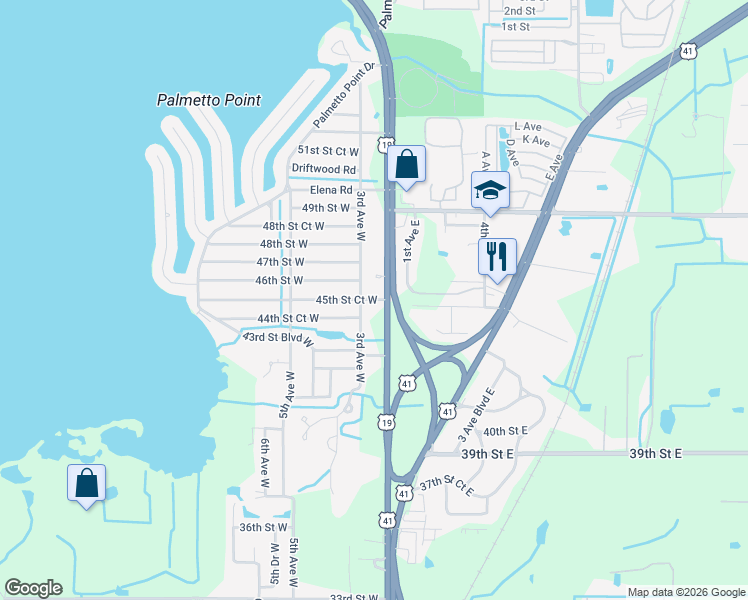 map of restaurants, bars, coffee shops, grocery stores, and more near 4511 U.S. 19 in Palmetto