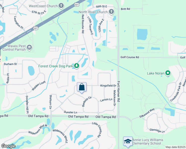 map of restaurants, bars, coffee shops, grocery stores, and more near 12045 Warwick Circle in Parrish