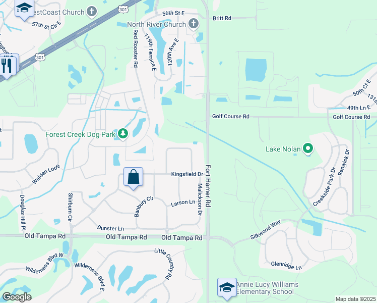 map of restaurants, bars, coffee shops, grocery stores, and more near 12124 Warwick Circle in Parrish