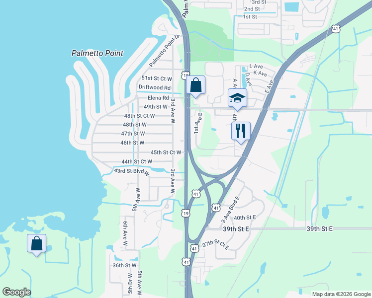 map of restaurants, bars, coffee shops, grocery stores, and more near 4511 U.S. 19 in Palmetto