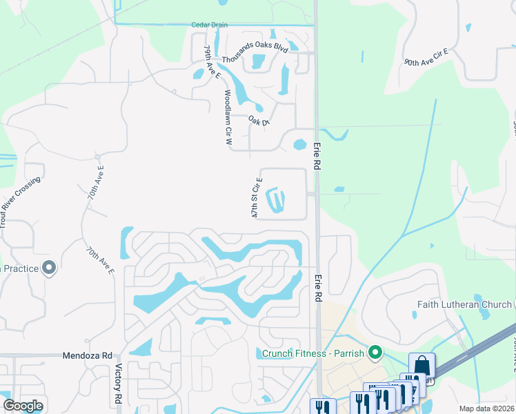 map of restaurants, bars, coffee shops, grocery stores, and more near 8335 47th Street Circle East in Palmetto