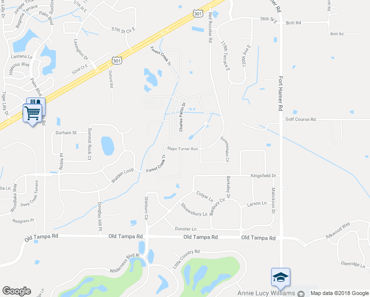 map of restaurants, bars, coffee shops, grocery stores, and more near 12022 Major Turner Run in Parrish