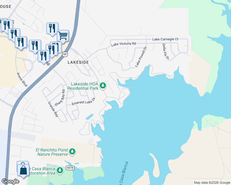map of restaurants, bars, coffee shops, grocery stores, and more near 316 Lake Louise Ct in Laredo