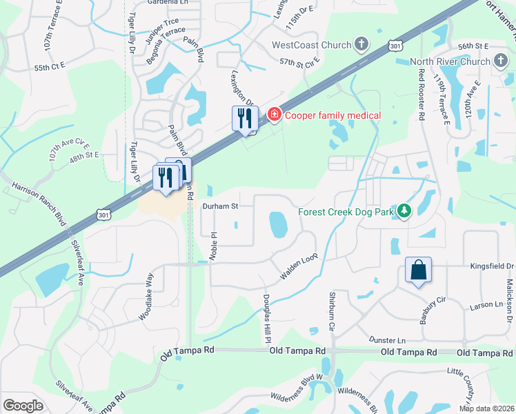 map of restaurants, bars, coffee shops, grocery stores, and more near 11485 Summit Rock Court in Parrish