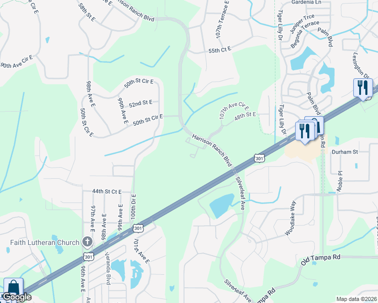 map of restaurants, bars, coffee shops, grocery stores, and more near 4700 105th Avenue East in Parrish