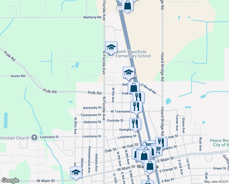 map of restaurants, bars, coffee shops, grocery stores, and more near 902 North 9th Avenue in Wauchula