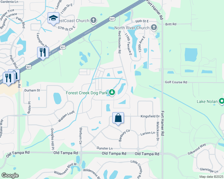 map of restaurants, bars, coffee shops, grocery stores, and more near 4723 Harvest Grove Place in Parrish