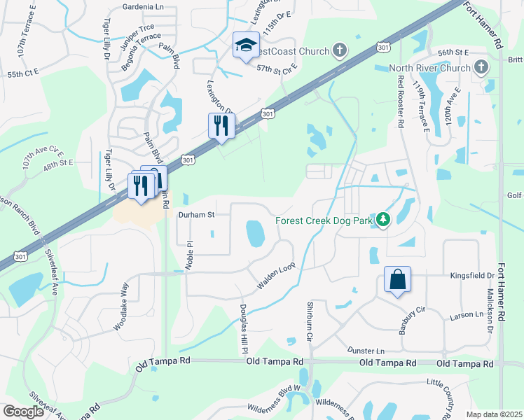 map of restaurants, bars, coffee shops, grocery stores, and more near 11543 Summit Rock Court in Parrish