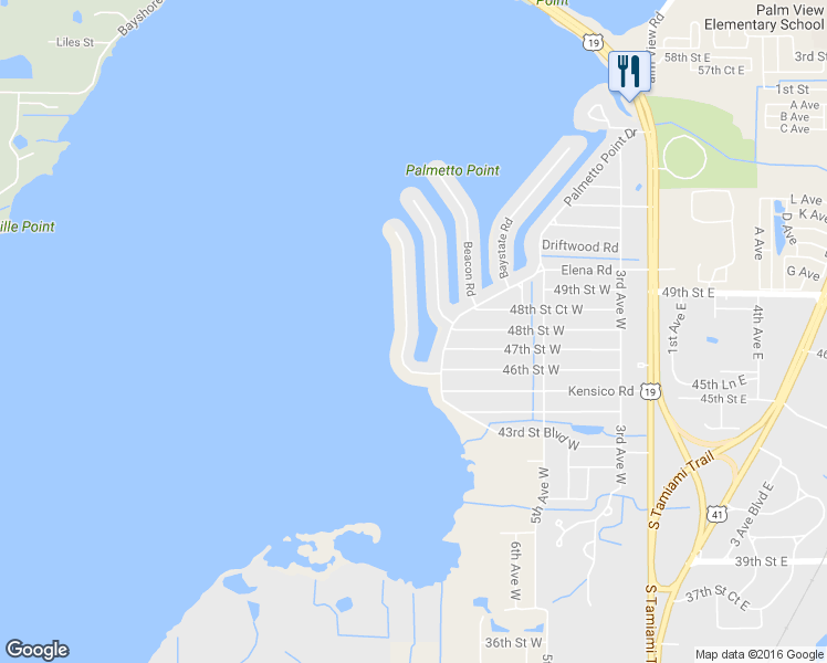 map of restaurants, bars, coffee shops, grocery stores, and more near 4712 45th Street Boulevard West in Palmetto