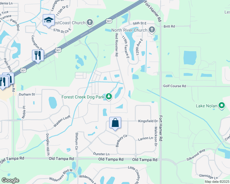 map of restaurants, bars, coffee shops, grocery stores, and more near 4723 Harvest Grove Place in Parrish