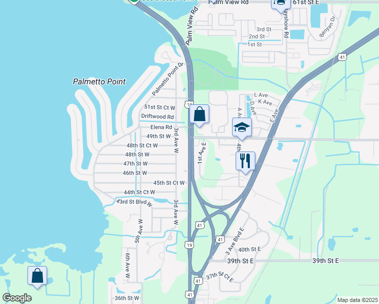 map of restaurants, bars, coffee shops, grocery stores, and more near 4777 U.S. 19 in Palmetto