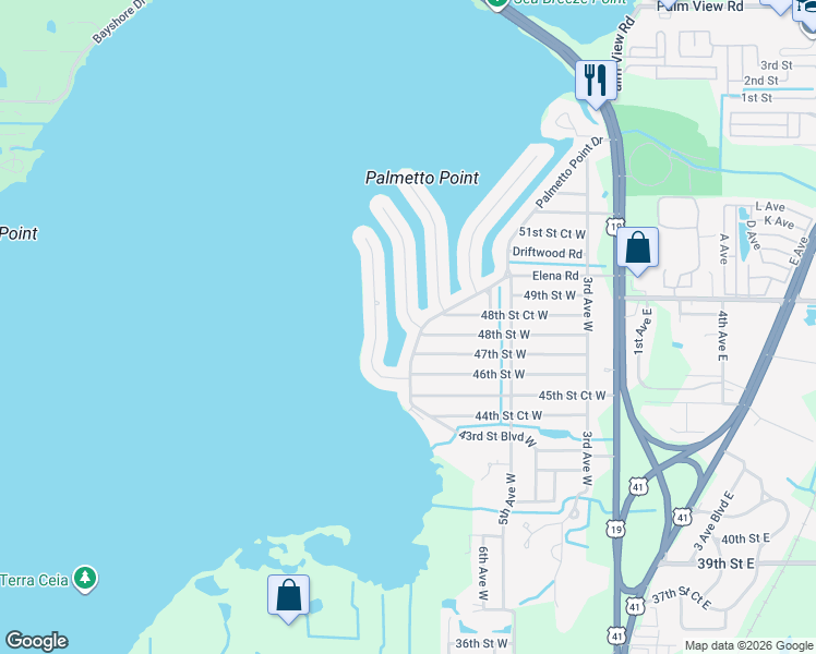 map of restaurants, bars, coffee shops, grocery stores, and more near 4712 Arlington Road in Palmetto