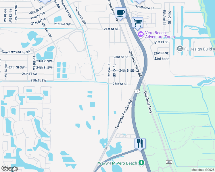 map of restaurants, bars, coffee shops, grocery stores, and more near 25TH North Causeway in Fort Pierce