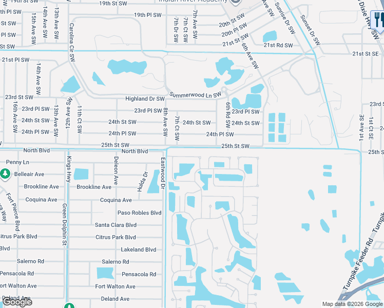 map of restaurants, bars, coffee shops, grocery stores, and more near 27 La Puerta Del Norte in Fort Pierce