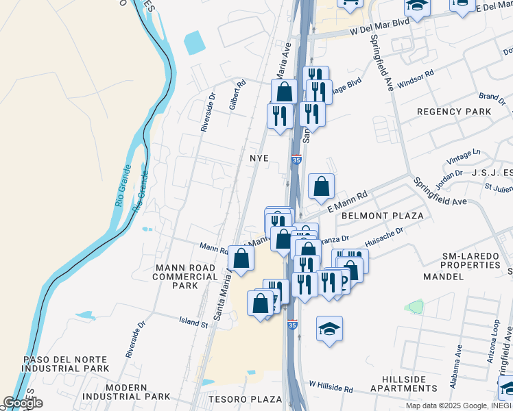 map of restaurants, bars, coffee shops, grocery stores, and more near 5909 Santa Maria Avenue in Laredo