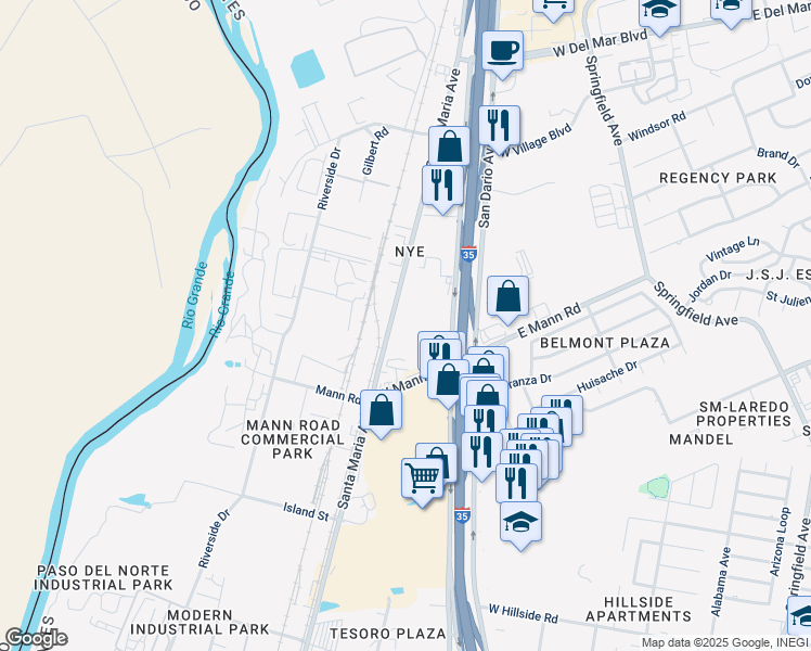 map of restaurants, bars, coffee shops, grocery stores, and more near 5909 Santa Maria Avenue in Laredo