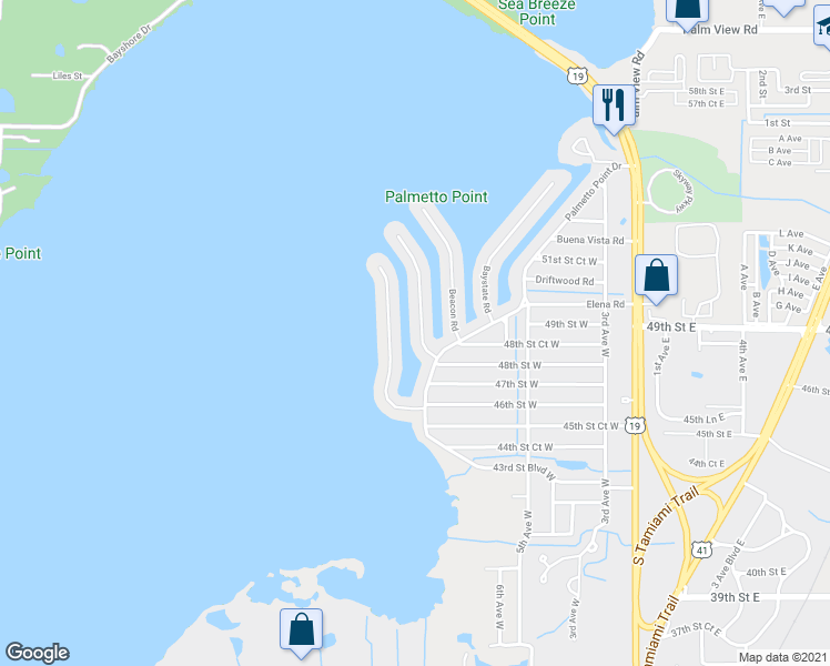 map of restaurants, bars, coffee shops, grocery stores, and more near 4823 Commonwealth Road in Palmetto