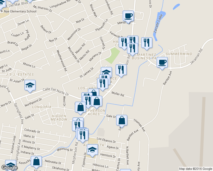 map of restaurants, bars, coffee shops, grocery stores, and more near 1724 Violeta Court in Laredo