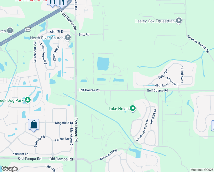 map of restaurants, bars, coffee shops, grocery stores, and more near 12353 49th Street East in Parrish
