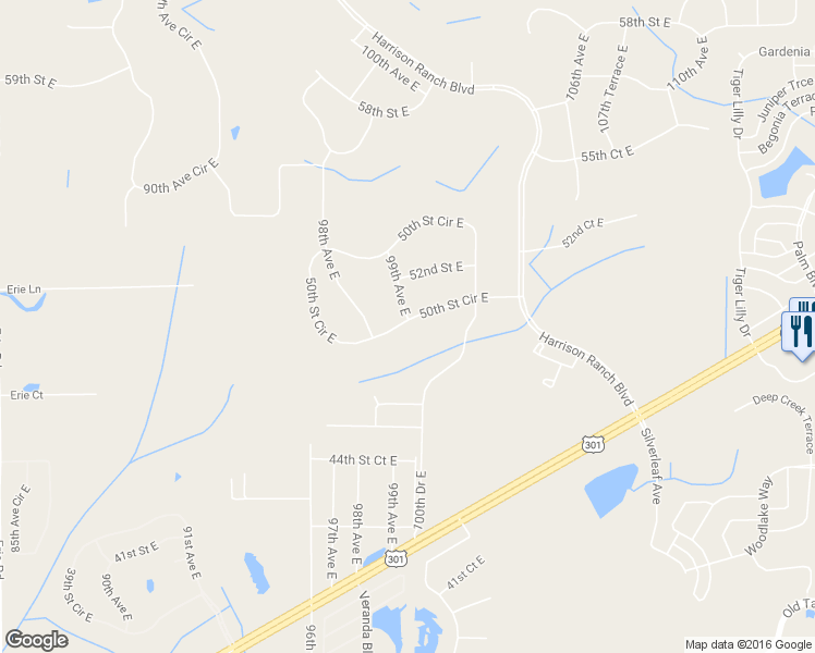 map of restaurants, bars, coffee shops, grocery stores, and more near 9889 50th Street Circle East in Parrish