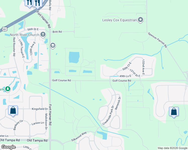 map of restaurants, bars, coffee shops, grocery stores, and more near 12304-12880 Golf Course Road in Parrish