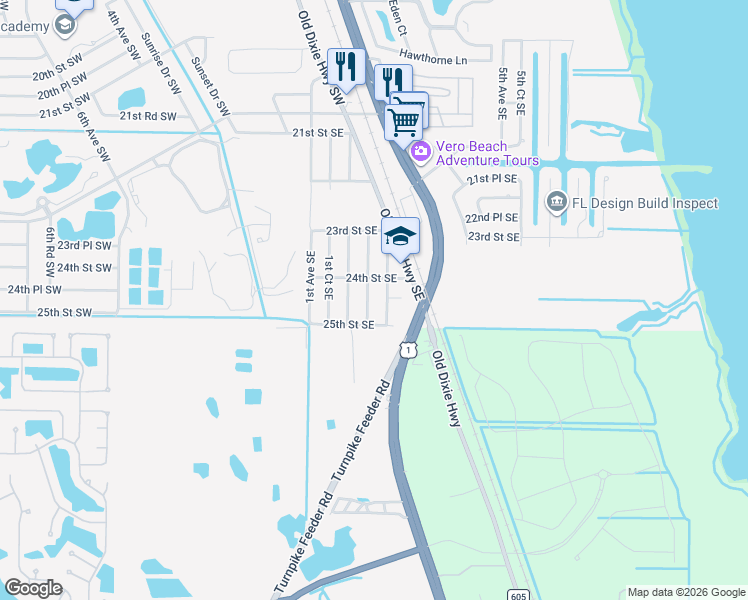 map of restaurants, bars, coffee shops, grocery stores, and more near 2444 2nd Avenue Southeast in Vero Beach