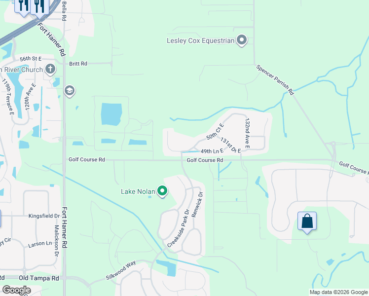 map of restaurants, bars, coffee shops, grocery stores, and more near 12711 50th Court East in Parrish