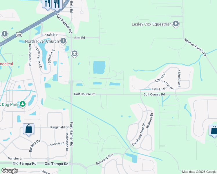 map of restaurants, bars, coffee shops, grocery stores, and more near 12353 49th Street East in Parrish