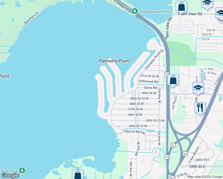 map of restaurants, bars, coffee shops, grocery stores, and more near 4823 Beacon Road in Palmetto