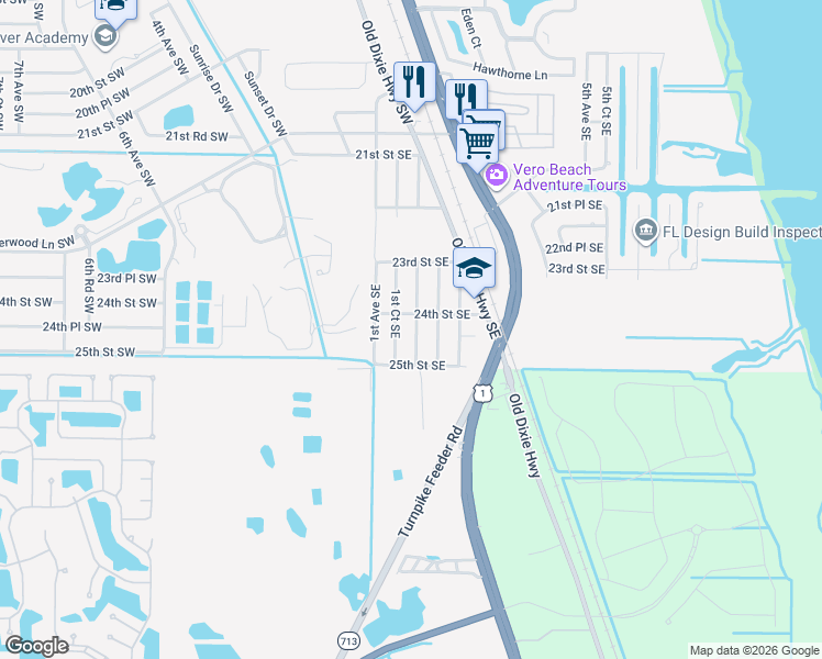 map of restaurants, bars, coffee shops, grocery stores, and more near 2444 2nd Avenue Southeast in Vero Beach