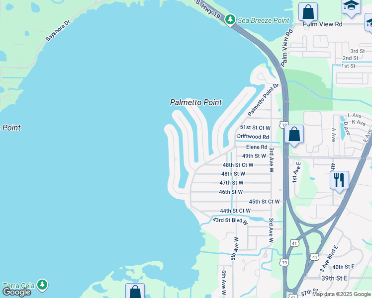 map of restaurants, bars, coffee shops, grocery stores, and more near 4911 Commonwealth Road in Palmetto
