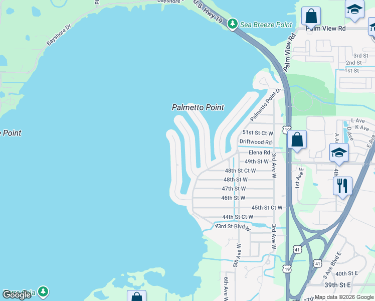 map of restaurants, bars, coffee shops, grocery stores, and more near 5011 Commonwealth Road in Palmetto