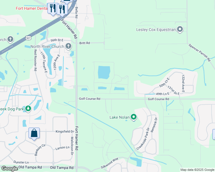 map of restaurants, bars, coffee shops, grocery stores, and more near 12180 Golf Course Road in Parrish