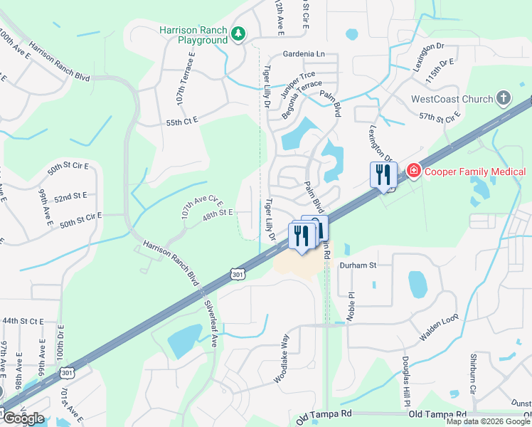 map of restaurants, bars, coffee shops, grocery stores, and more near 101-103 Alamanda Ln in Manatee