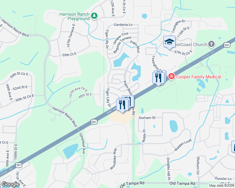 map of restaurants, bars, coffee shops, grocery stores, and more near 205 Bougainvillea Ln in Manatee