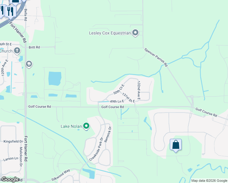 map of restaurants, bars, coffee shops, grocery stores, and more near 13006 50th Court East in Parrish