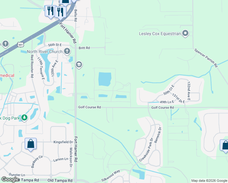 map of restaurants, bars, coffee shops, grocery stores, and more near 12180 Golf Course Road in Parrish