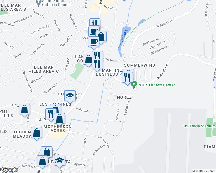 map of restaurants, bars, coffee shops, grocery stores, and more near 1606 Suldana Avenue in Laredo