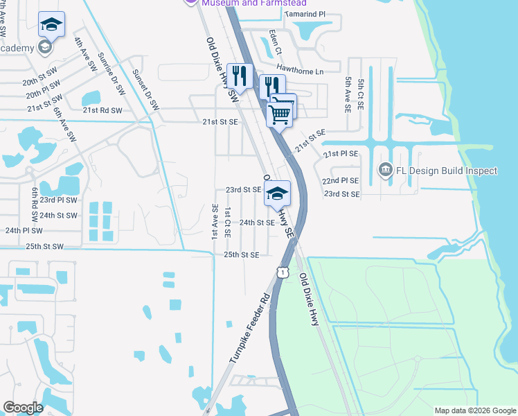 map of restaurants, bars, coffee shops, grocery stores, and more near 2330 2nd Court Southeast in Vero Beach
