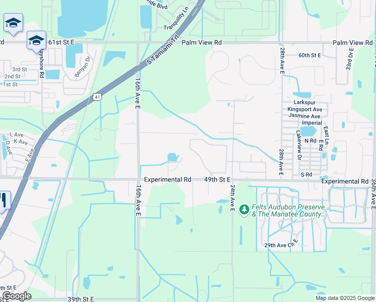 map of restaurants, bars, coffee shops, grocery stores, and more near 2317 50th Street Circle East in Palmetto