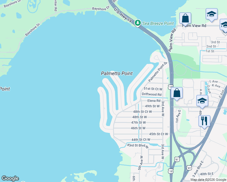 map of restaurants, bars, coffee shops, grocery stores, and more near 5011 Commonwealth Road in Palmetto